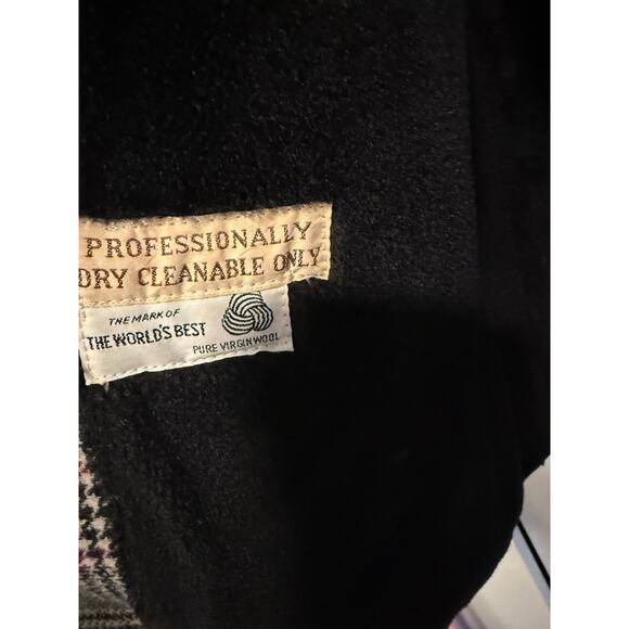 Huckberry Vintage M Plaid Wool Shearling Coat $550 Wide Lapel Long Jacket Gray - Picture 11 of 11